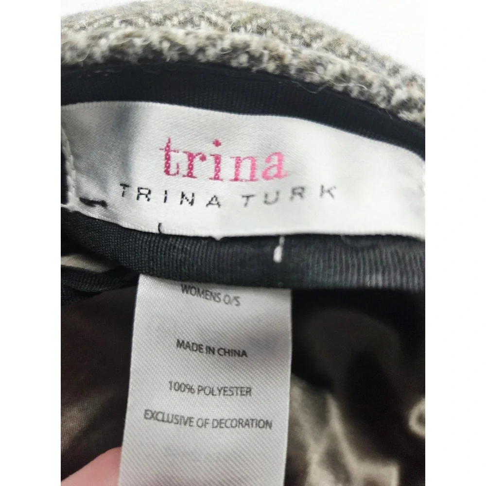 Trina Turk Womens Taylor Cap Tan Tweed Hat OS‎ Woven Twill Herringbone